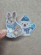 Handgemaakte Limited Edition Holografische Sticker - IJsbeer & Konijntje