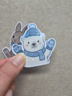 Handgemaakte Limited Edition Holografische Sticker - IJsbeer & Konijntje